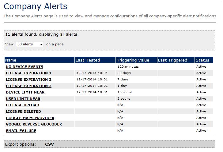 The Company Alerts page opens. 2. Locate the alert and click the alert Name link.