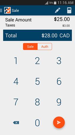 6 Processing Sales 6.2 PROCESS MANUAL CREDIT CARD SALES Make sure you are connected to the PIN pad before processing a credit card sale. 1. Open the app and tap Sale. 2. Enter the Sale Amount. 3.