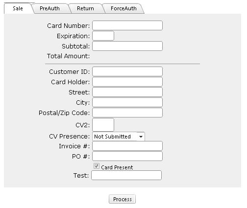 4. Enter the credit card information into the Credit Card Sale form 5.