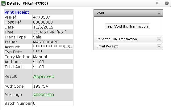 8. Click Yes, Void this Transaction (Note: from this screen, you can also repeat a sale transaction using the same payment