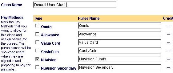 Step 2 - Enable the NuVision Payment Method 1) Navigate to Accounts Class Definitions Default User Class Check