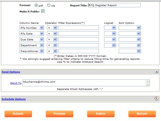 Figure 7-9. Report Options Submit option. After the report has been scheduled and submitted, you have the option to Return to the Report Selection screen (See Figure 7 2.