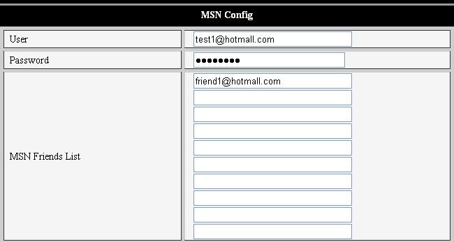 3.2.6 MSN setting Figure 15 MSN setting The user can apply MSN account number by himself, fill in account