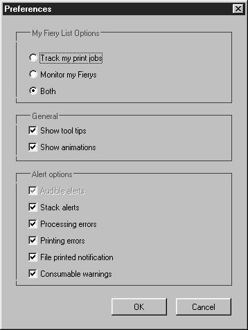 Setting preferences 1. Select the Preferences check mark in the main window to view the Preferences dialog box. 2.