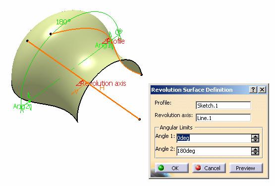 Revolve Revolve (create a surface by revolving a planar profile about