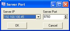 Follow command sequence Connections Sever Select port select necessary IP adress from a list and enter server port number 8760.