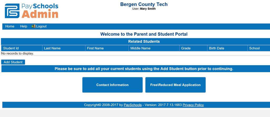 Click on add student Enter the Bergen Tech student ID and the