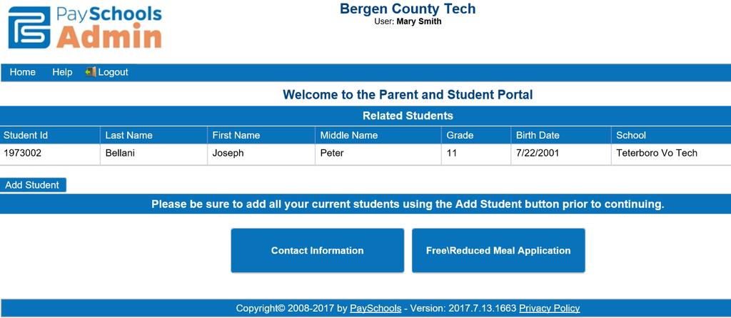 as above. o PLEASE NOTE: Non Bergen Tech students and other household members are added in Step 16.