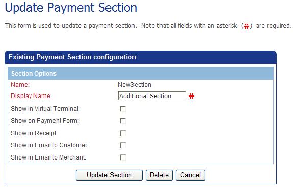 On the Payment Fields screen, click on the section you wish to delete.
