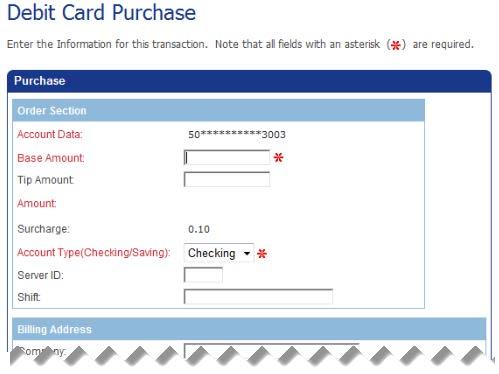 Using Your Virtual Terminals Performing US Debit Card Transactions 3. To select the transaction type, do one of the following: Select Purchase to display the Debit Card Purchase screen.