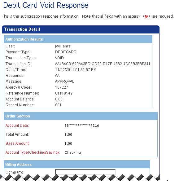Using Your Virtual Terminals Performing Canadian Debit Card Transactions 6. Click Submit.