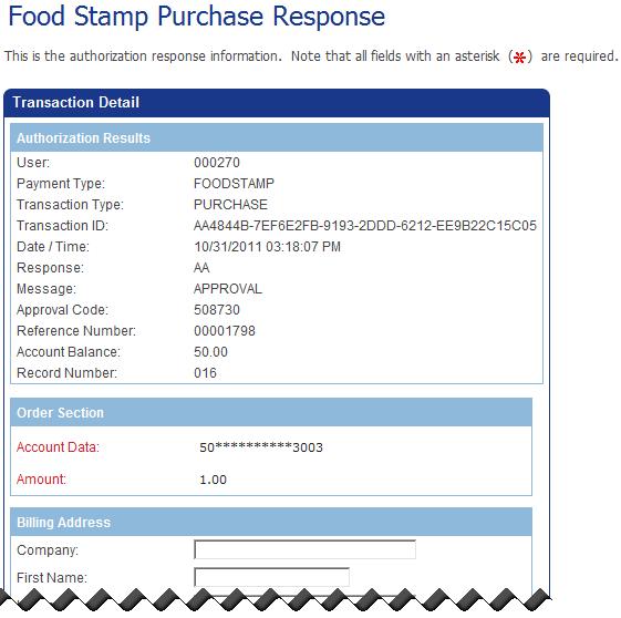 Using Your Virtual Terminals Performing Food Stamp Transactions 7. Enter or select any of the remaining optional fields as desired. 8.