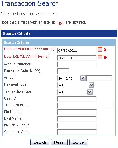 Managing Settled Transactions (Settled Batches) Managing Current Batches Recurring and Installment Transactions 4. Enter the transaction values to search for specific transactions. 5.