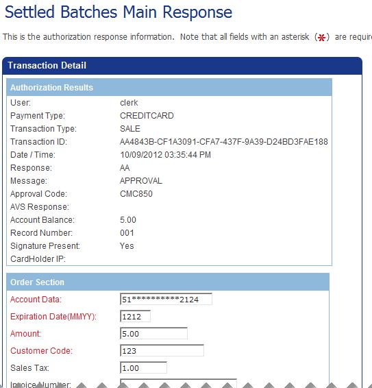 To view details of a particular transaction, select the Card Data link for the transaction