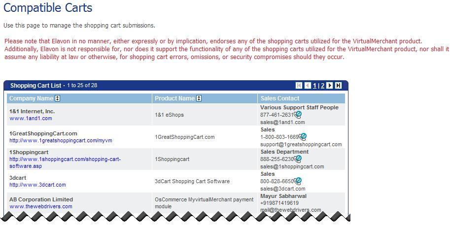 Getting Started VirtualMerchant Interface Compatible Shopping Cart List Not all Internet shopping carts are compatible with VirtualMerchant.