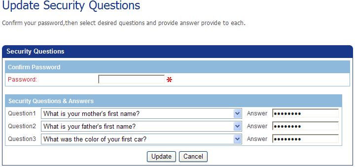 Managing Users Updating Your Security Questions Updating Your Security Questions When you first accessed VirtualMerchant and used the password assigned to you by Elavon's customer service, you were