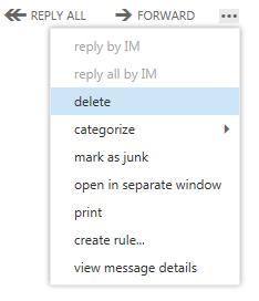 To delete a message, click on the and choose delete, or if you have it open in a separate window, X Delete should be at the top of the window.