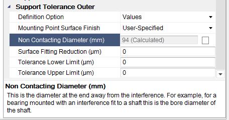 Bearing Support Tolerances The Non Contacting diameter for a support tolerance can now be overridden and user specified.