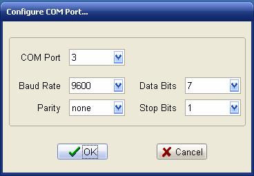 Section 3 Configure COM Port Click COM Port on the Menu to display the Configure COM Port window. COM Port settings are configurable for communication with the BenchMike.