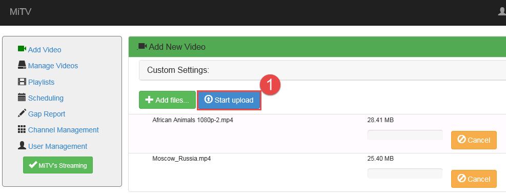 1. Click on the Start upload button to