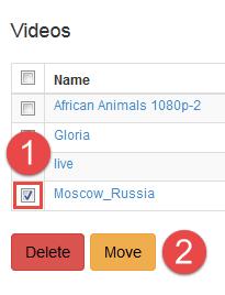 To select all of the videos on this page (to move or delete them), click in the check box beside Name. 2. To select just one video, click in the check box beside the video you want to select. 3.