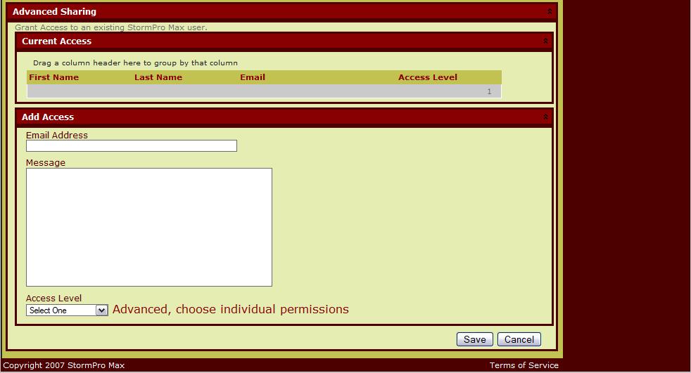 8. Advanced Sharing The Advance Sharing section appears on the Site, Permit, Profile, and Vendor Detail screens.