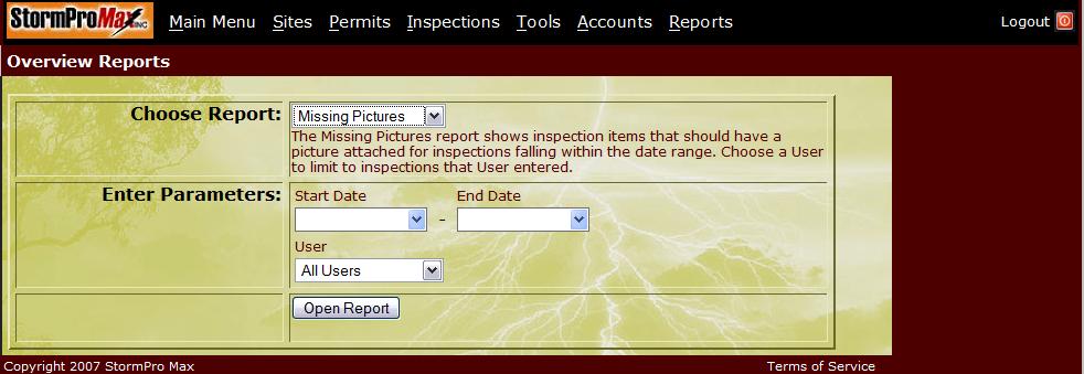 12.4 Missing Pictures Report The Missing Pictures report shows inspection items that should have a picture attached for