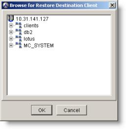 Restore and Recovery The Browse for Restore Destination Client dialog box appears. d. Click the Domino server client for the destination, and then click OK.