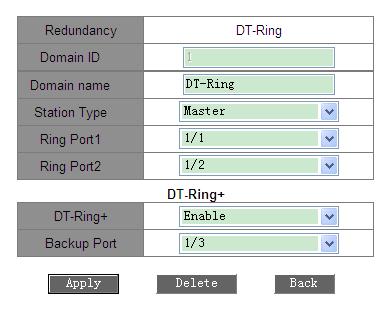 Figure 117: Show and modify DT-Ring configuration Click <Apply> to activate changes after modification.