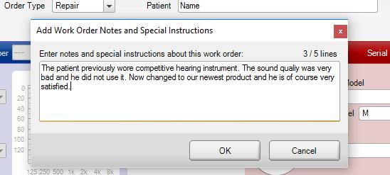 Add Notes to an Active Work Order Click the "Add Work Order Notes and Special Instructions" button to open a dialog box where you can type up to five lines of optional notes, service information or