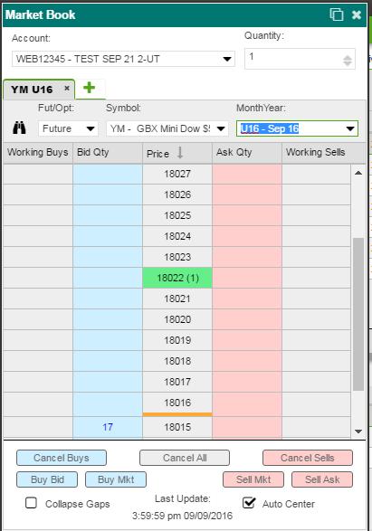 The Market Book Another tool for entering orders is the MarketBook.
