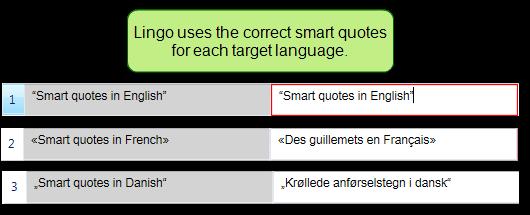 Smart Quotes Improvements have been made to the way Lingo handles smart quotes when translating a segment.