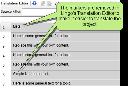 When the author imports her Flare project into Lingo, these tags are automatically removed from the segment.