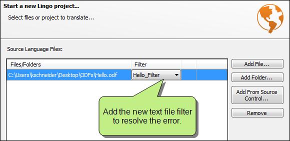 When you select the new text file filter from the