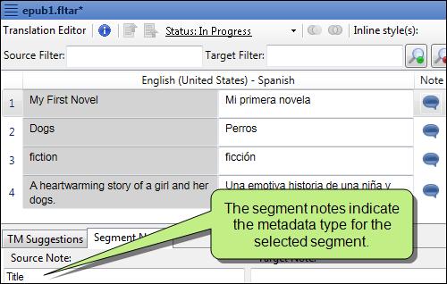 Note: When you translate metadata in a PDF or EPUB target file, the metadata