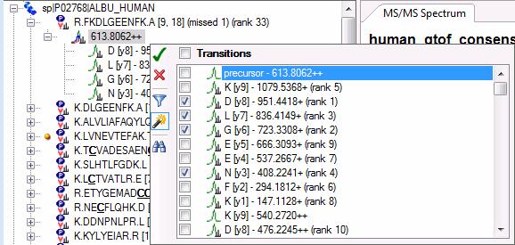 Change the transitions that are selected Skyline can automatically refine proteins and peptides when you use the commands in the Edit > Refine menu. 1.