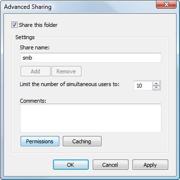 3.2 Preparation for SMB Send 3 10 Select the [Share this folder] check box, then click [Permissions]. 11 In [Group or user names], click [Everyone].