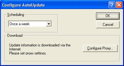 (15) Next, installation of the AutoUpdate will start. The [Configure AutoUpdate] dialog box will appear.