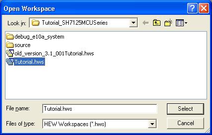 (2) The [Open Workspace] dialog box will appear. Figure 6.15 Selecting a Workspace File When the software from the CD-ROM of this product has been installed, workspace "Tutorial.