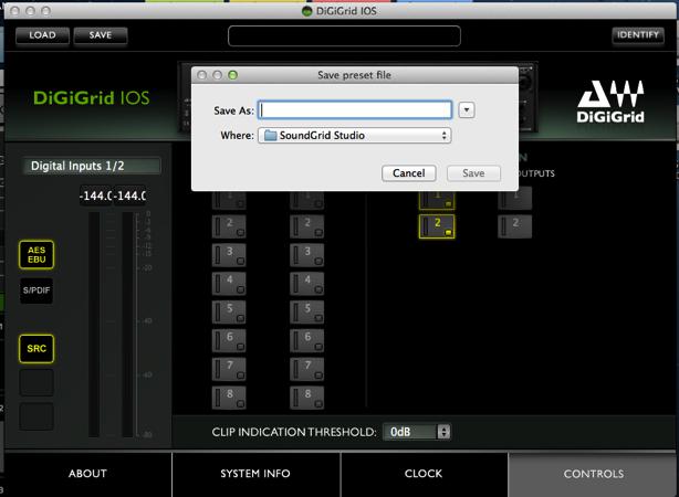 You can save and load presets of device settings. A saved preset includes all Clock and Control panels parameters.