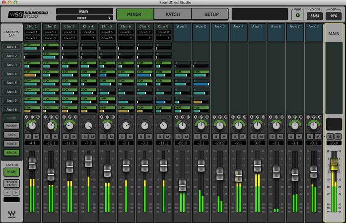 6.1 Applications of an Server The server gives you access to advanced features for mixing processing, and monitoring. 6.1.1 emotion ST mixer The emotion ST is the mixer element of the SoundGrid Studio System.
