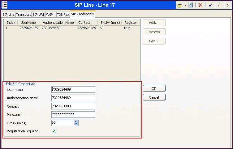 5.4.4. SIP Line SIP Credentials Tab SIP Credentials are used to register the SIP Trunk with a service provider that requires SIP Registration.