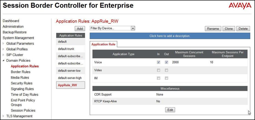 11.1.7. Application Rules Application Rule AppRule_RW is created for Remote Worker. 1. From Domain Policies on the left-hand menu, select Application Rules. 2.