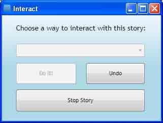 You should see two windows: Interact and Story Output (see Figure 23). For now, ignore the Interact window this is used to trigger Author Goals based on user interaction.