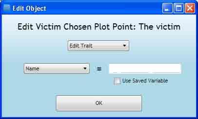 33. You will now see a window titled Choose Action to Perform, asking you which saved Victim Chosen Plot Point you would like to edit.