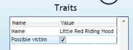Next, select the text Type for our new trait. This is actually a pull-down menu. Select True/False. For each character, we will set this trait to True if the character is a potential victim. 6.