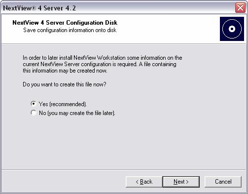 Software installation - Installation of NextView 4 Server 2.2.4 Saving the configuration fig.