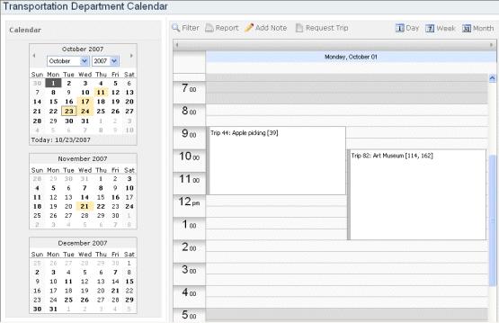 20 Triptracker Calendar Selecting and Working with Trips from the Calendar The calendar has a three month calendar view and displays the current month and two future months.