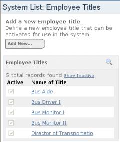 52 Setting Up Employee Records Setting Up Employee Titles Employee titles are used for categorizing employees and can be used as a separate identifier rather than employee type.