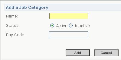 62 Setting Up Employee Records 2. Click to display a blank record. 3. Enter the name of the Job Category in the Name field. 4. Select ACTIVE for the status.